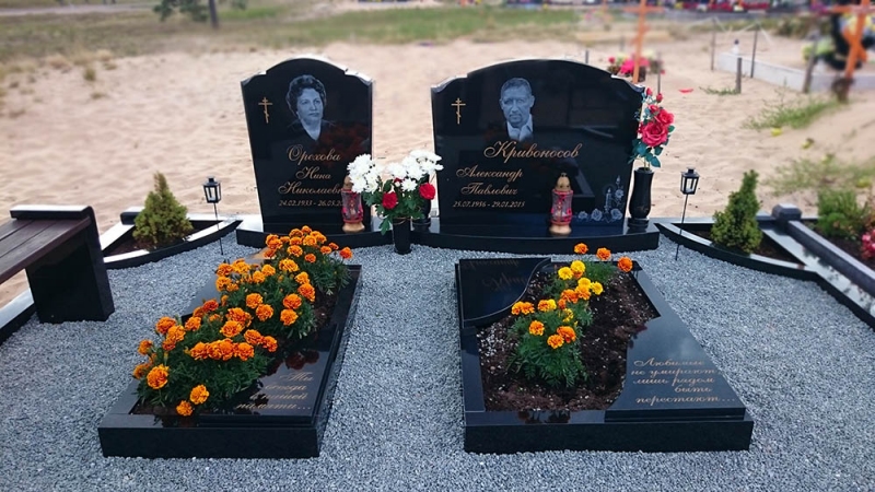 Ģimenes kapu pieminekļu ansamblisno Zviedrijas melnā granīta Bolderājas kapos, Rīgā